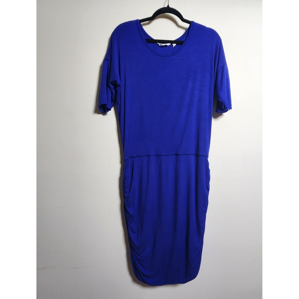 Athleta Solstice Ruched Tee Dress Med #66541 Dolman Sleeve Midi‎ Wool Blend